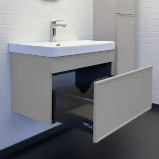  Тумба-умывальник для ванной Comforty Мадрид-80М серый шёлк с раковиной Comforty CF19595BX-80	