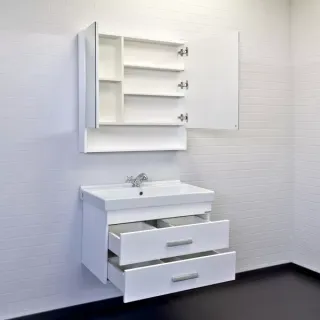 Тумба-умывальник Comforty Никосия-80П белый глянец с раковиной Fest 80	