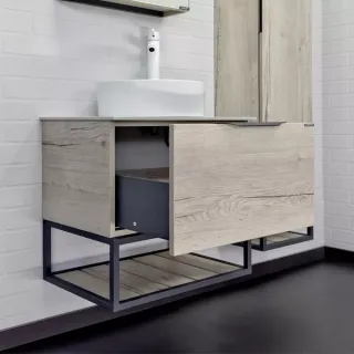 Тумба-умывальник Comforty Прага-60 дуб белый с серой столешницей (Роверелла) с раковиной 9055RA-50