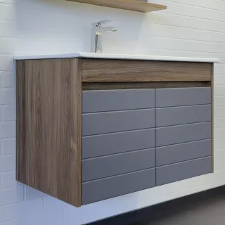 Тумба-умывальник Comforty Кемер-75 антрацит/дуб тёмно-коричневый с раковиной Comforty 75E