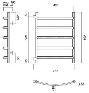 Полотенцесушитель водяной Domoterm Калипсо П5 400x600-500 хром
