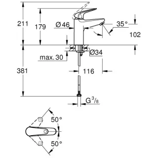 Cмеситель для раковины GROHE Euroeco 24266001 хром