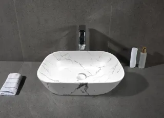 Раковина накладная Ceruttispa CR8215MMW 45см белый мрамор матовый