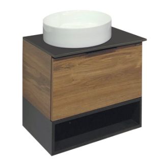 Comforty Тумба-умывальник "Штутгарт-60" дуб тёмно-коричневый с черной столешницей c раковиной COMFORTY 9111