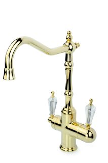 Смеситель для раковины Boheme с краном TRADIZIONALE ORO с кристаллом SW_Комплект золото