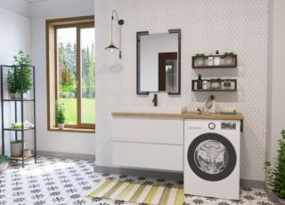 Подвесная тумба под раковину Эстет Malibu Luxe ФР-00007113 Л/П 155см два ящика белый столешница массив шпон дуба