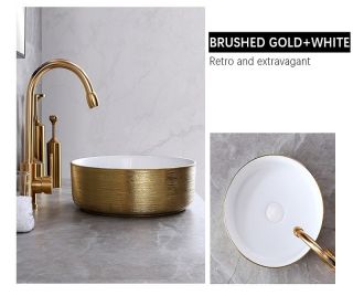 Раковина CeramaLux C1055-1 бело-золотая 36.5 см