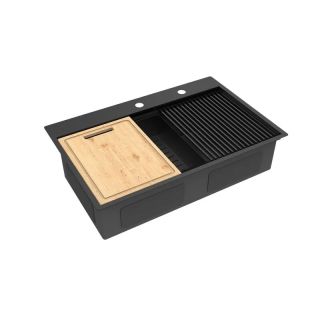 Кухонная мойка Lemark Iordana 780 9932120 в комплекте с разделочной доской ролл-матом и коландером чёрный матовый