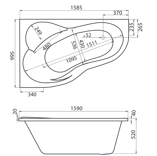 Santek Ибица XL 160х100 L асимметричная белая 1WH112036