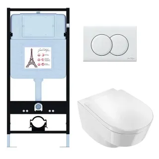 Инсталляция Jacob Delafon EDR103-00 с безободковым унитазом Odeon Rive Gauche сиденье с микролифтом клавиша смыва белая глянцевая