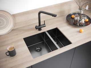 Мойка кухонная Paulmark Gerberg PM225944-GML левая воронёная сталь