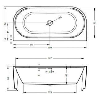 Акриловая ванна с подсветкой Riho Desire Back2Wall Glossy LED B089012005 180х84см светодиоды под ванной заполнение через перелив белый