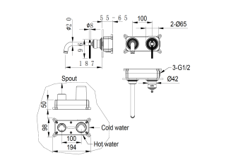 Смеситель для раковины Boheme из стены, ETERNA COPPER BRUSHED брашированная медь