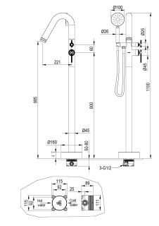 Смеситель напольный Boheme ETERNA BRUSHED BRONZE брашированная бронза
