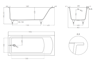Ванна из искусственного камня Salini Cascata S-Sense 104213G 180x80см белый глянцевый