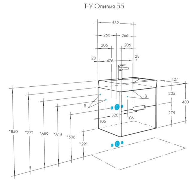 Тумба под раковину Акватон Оливия 55см грей/дуб ойстер 1A254201OLUG0