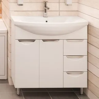 Тумба Emmy Милли 80 с раковиной Балтика 80 напольная, 3 ящика, 2 двери, белая