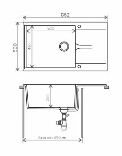Мойка кухонная Polygran GALS-862 серый 444584