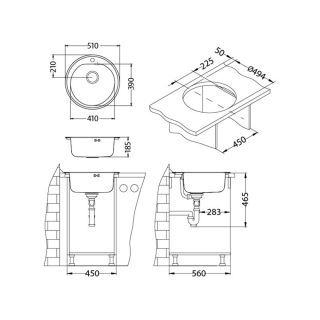 Кухонная мойка Alveus 1116756 Form 30 Nat-90 Fi 51x51