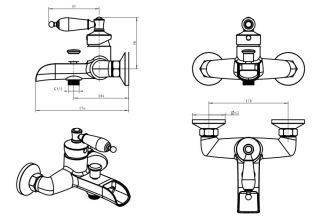 Смеситель для  ванны Boheme Vogue  Murano, шоколад_Комплект золото