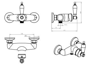 Смеситель для душа Boheme Vogue золото Murano, белое_Комплект золото
