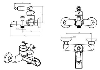 Смеситель для  ванны Boheme Vogue хром Murano, бирюзовое_Комплект хром