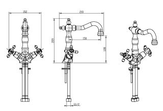 Смеситель для раковины Boheme высокий ROYAL CRYSTAL black, хром