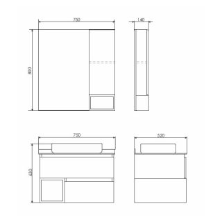 Тумба COMFORTY Прага-75 дуб 00-00014832, с графитовой столешницей, с раковиной COMFORTY T-Y9378
