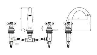 Смеситель для раковины Boheme на 3 отверстия TRADIZIONALE CHROMO + ручки Мурано хром-белый декор_Комплект хром