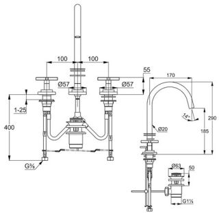 Смеситель для раковины Kludi Nova Fonte Classic на три отверстия хром 201430520
