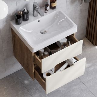 Тумба под раковину Акватон Оливия 55см бежевый/дуб веллингтон 1A254201OLVG0