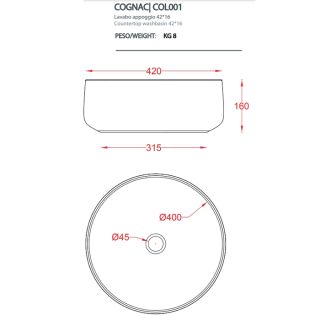 Раковина ArtCeram Cognac COL001 36 00 notte 42 см