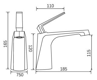 Смеситель для раковины Milleau CRISTAL MLV6223LS-GM оружейный серый полуглянцевый