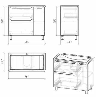 Тумба напольная под раковину Grossman ADEL-1010002-100см белая