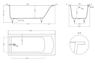 Ванна из искусственного камня Salini Cascata S-Sense 104213MRH 180x80см RAL снаружи