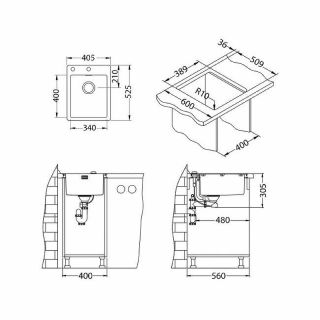 Кухонная мойка Alveus Pure 10 KMB-90 405x525 1103607 Брашированная сталь