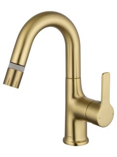 Смеситель для раковины Wonzon & Woghand WW-FE01L212-BG с выдвижным изливом брашированное золото