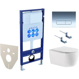 Комплект унитаза с инсталляцией Aquatek SET AQUATEK ПОЛАРИС-016 4в1 с сиденьем Микролифт и клавишей смыва Хром