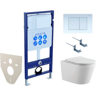 Комплект унитаза с инсталляцией Aquatek Set AQUATEK ВЕГА-009 4в1 с сиденьем Микролифт и Белой клавишей смыва