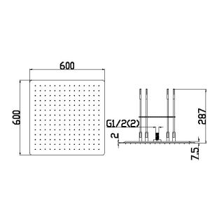 Потолочный душ Boheme 428-SGM 2-х позиционный 60 см оружейная сталь