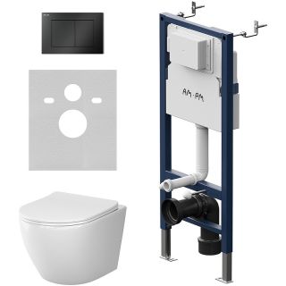 Комплект унитаза с инсталляцией AM.PM Like IS90238.801900 с сиденьем Микролифт и Черной матовой клавишей смыва