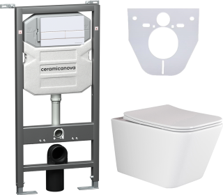 Комплект с инсталляцией Ceramica Nova CN3007_1002W_1000 унитаз Metric CN3007 крышка-сиденье с микролифтом и инсталляция Envision CN1002W с белой матовой кнопкой смыва Flat