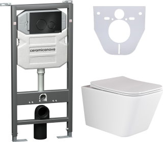 Комплект с инсталляцией Ceramica Nova CN3007_1001B_1000 унитаз Metric CN3007 крышка-сиденье с микролифтом и инсталляция Envision CN1001B с чёрной матовой кнопкой смыва Round