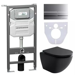 Комплект с инсталляцией Ceramica Nova CN4002MB_1002M_1000 унитаз Metropol CN4002MB крышка-сиденье с микролифтом и инсталляция Envision CN1002M с кнопкой смыва хром матовый Flat