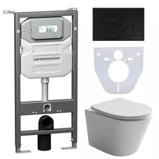 Комплект с инсталляцией Ceramica Nova CN6000_1001B_1000 унитаз Balearica CN6000 крышка-сиденье с микролифтом и инсталляция Envision CN1001B с чёрной матовой кнопкой смыва Round
