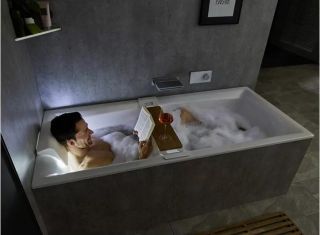 Акриловая ванна с подсветкой Riho Still Square LED Fall B099035005 180х80см светодиоды и подголовники с двух сторон заполнение через перелив белый