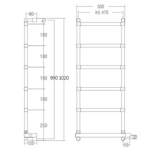 Полотенцесушитель электрический Margaroli Sole 512/6/530 Switch Black Matt DB 99x53 см чёрный матовый
