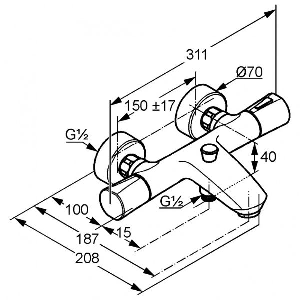 Смеситель для ванны и душа Kludi Zenta с термостатом хром 351010538