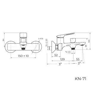 Смеситель для ванны Knotlor KN-71, хром