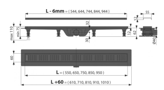 Душевой лоток AlcaPlast с порогами с перфорированной решетки 65см черный матовый APZ10BLACK-650M